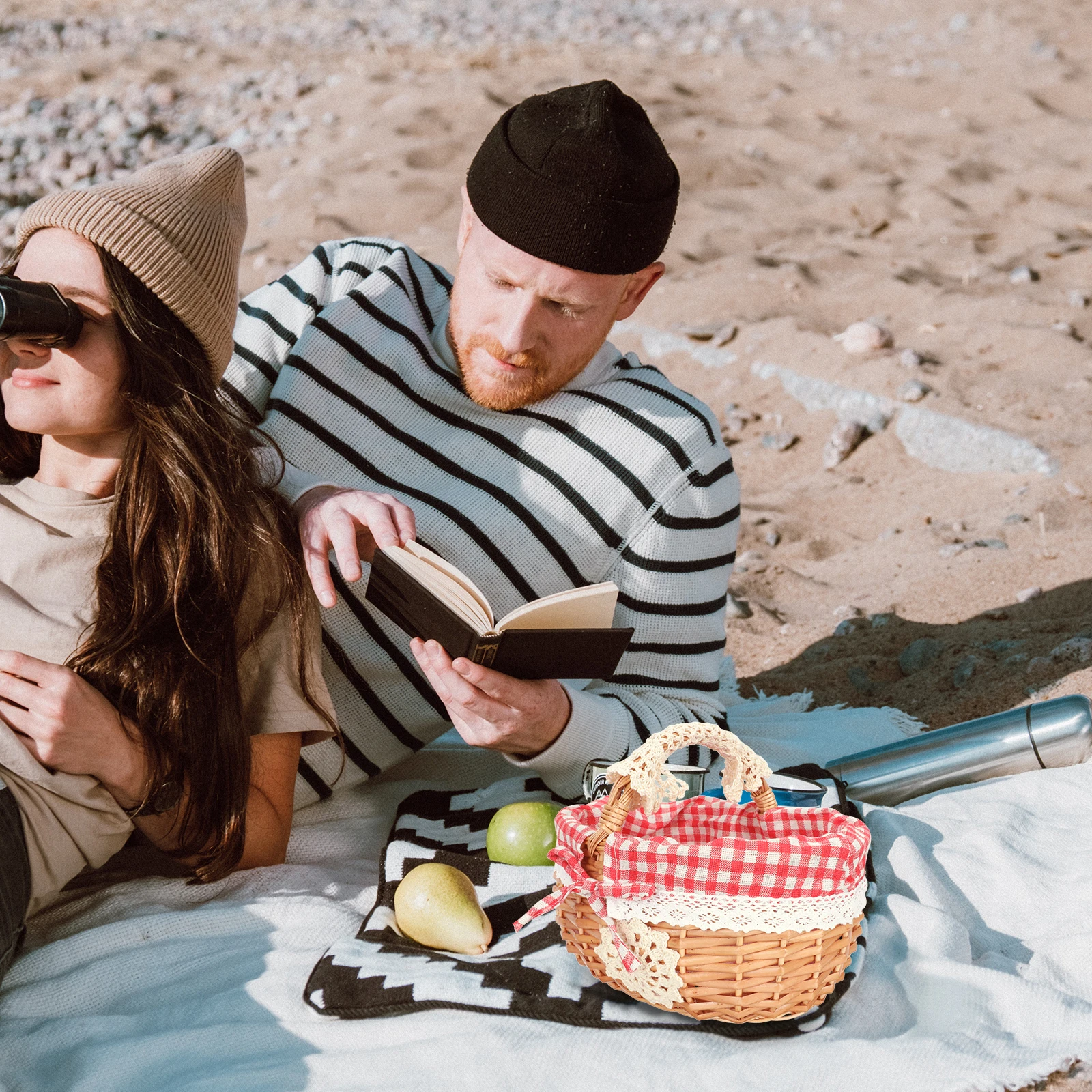 

Handwoven Rattan Storage Basket Portable Tote Rustic Design Fruit Snack Storage Container Home Decorative Picnic Basket