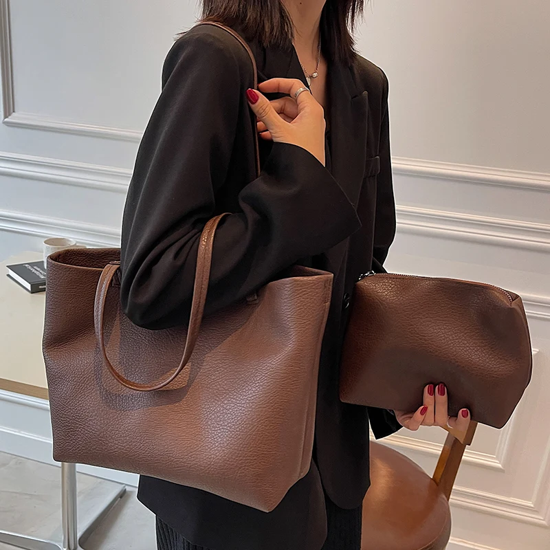 Women Luxury Bag Casual Tote Female Fashion Handbag Lady Popular Soft  PU Leather One Shoulder Large Capacity Shopping Bags