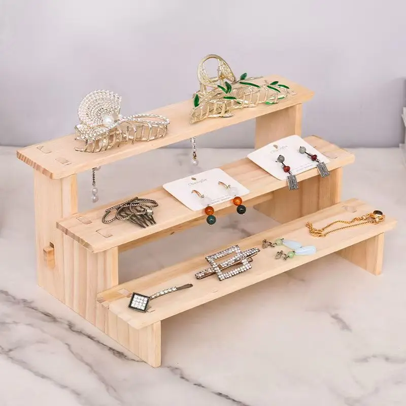 2/3/4/5 Tiers Wood Ladder Display Stand Multi-Purpose Storage Rack For Jewelry, Model, Cosmetic, Perfume & Art Supplies