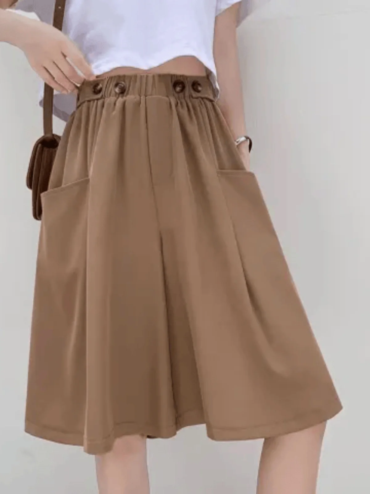 

plus Size Women's Summer Casual Wide Leg Suit Shorts Elastic Waist Loose Fit Pants for Pear Shaped Body Thinming Skirt Pants