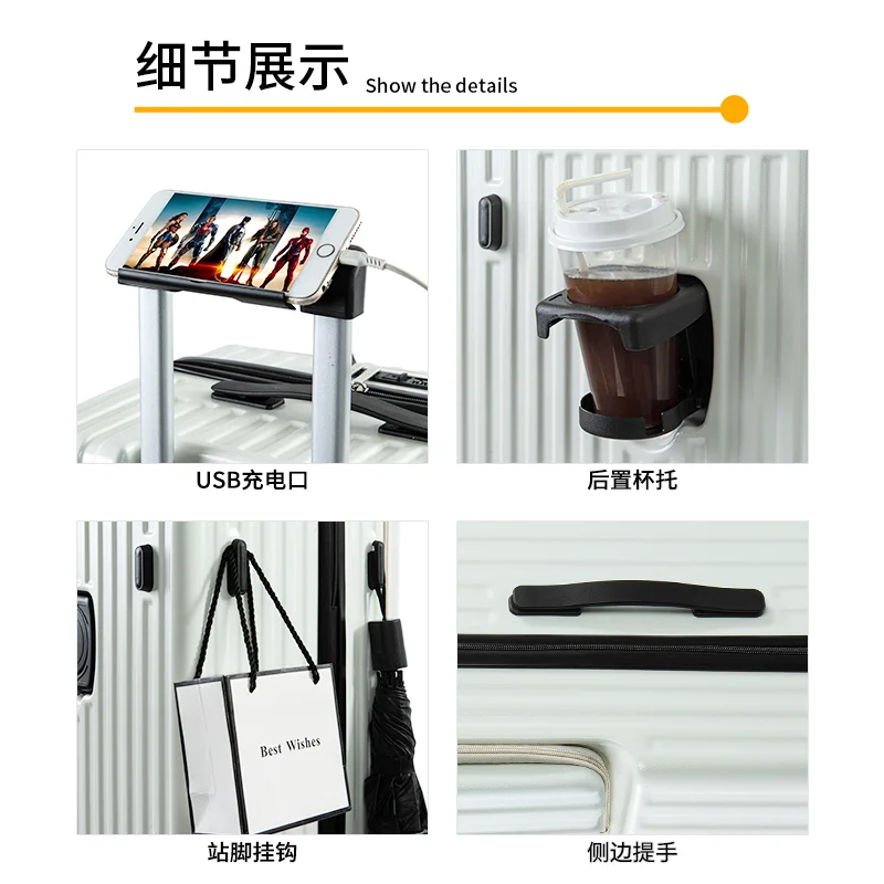 New front opening suitcase with thickened luggage, sturdy and durable, large capacity password box