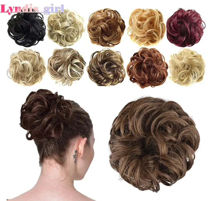 Extensiones de moño de cabello humano para mujer, Scrunchies elástico de cabello rizado desordenado, piezas de Peluca de moño