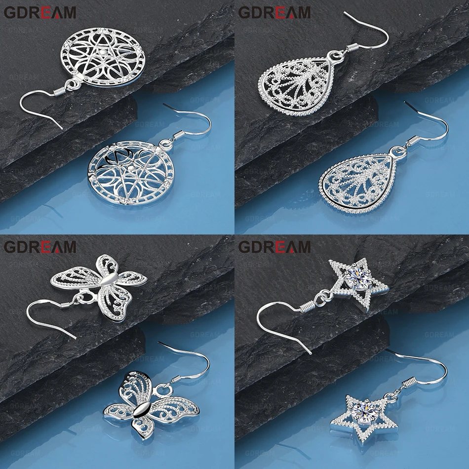 

GDREAM 925 Sterling Silver Water Drop Hollow Pattern Earrings Women'S Charm Accessories Temperament Gift Jewelry