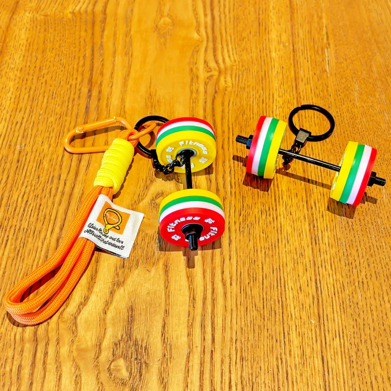 Sport Style Barbell Pendant Keychain Creativity Bag Charm Backpack Hanging Piece Couple Accessories Gift