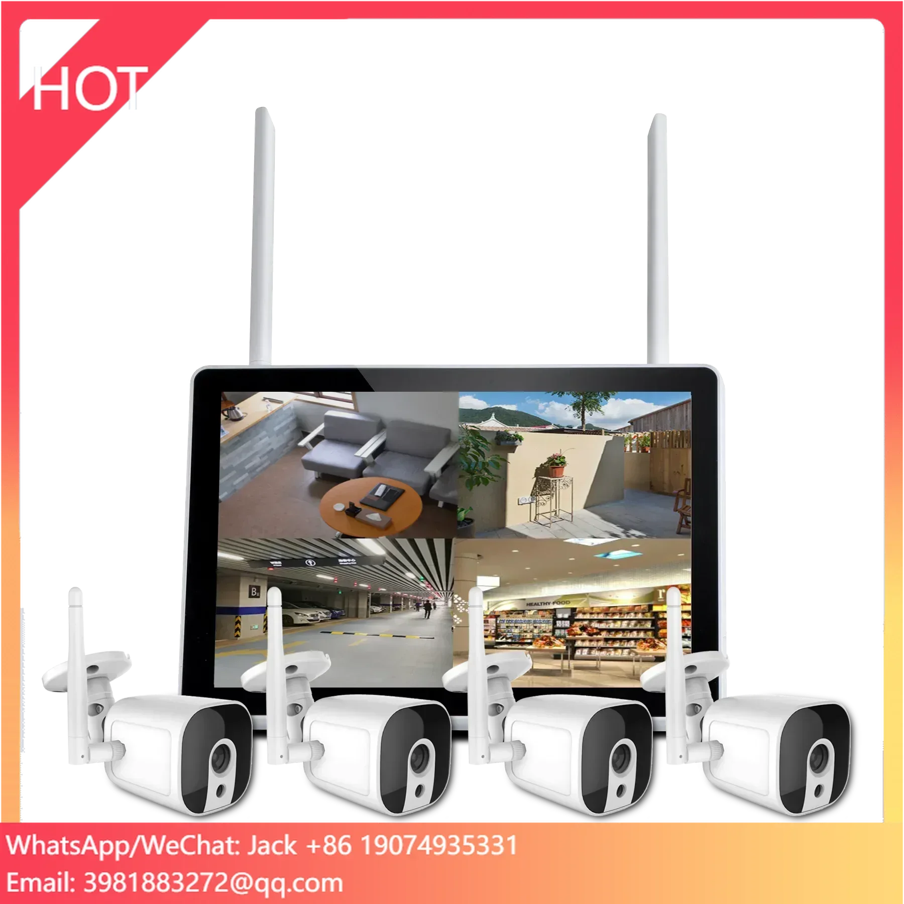 

Комплект системы домашней безопасности 1080p с 12,5-дюймовым ЖК-дисплеем, 9-канальным 2MP WiFi IP NVR и камерами