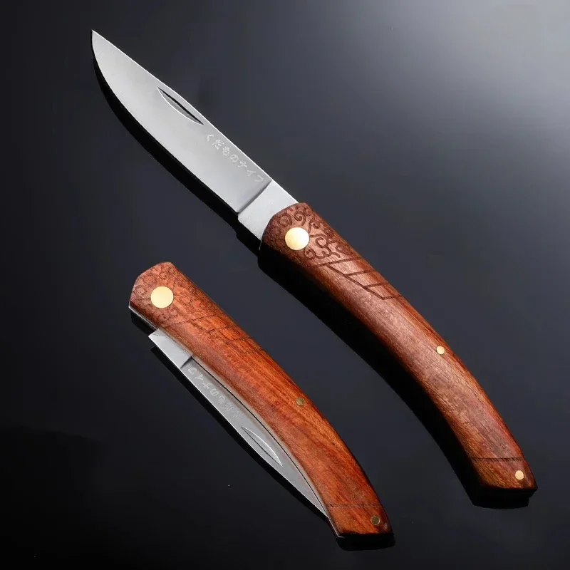 Home folding fruit knife Kitchen cutter Wooden handle kitchen knife Handy for carrying outdoor camping gear