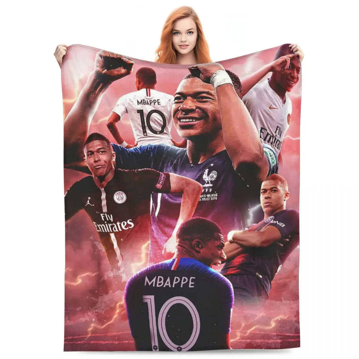 Football KM Mbappe Merch Blankets Lightweight Thin Velvet Soccer Throw Blankets Cozy Bedding Throws