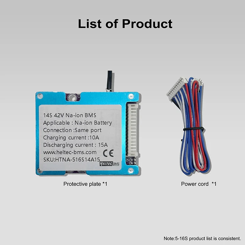 Heltec BMS Sistema de gestión de baterías: compatible con baterías de iones de sodio 5-16S 3,0 V, carga de 10 A y descarga de 15 A