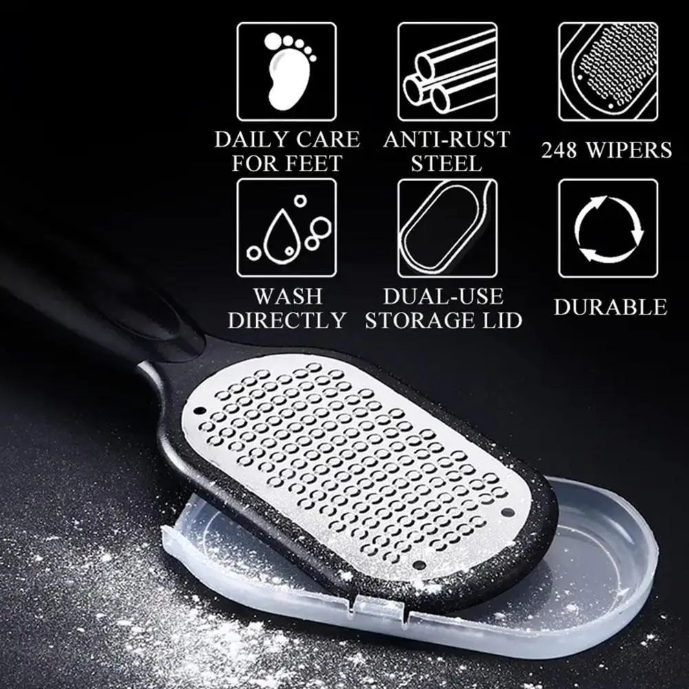 Pedicure Rasp Reusable Stainless Steel Exfoliating Tool Foot Callus File With Lid Heel Scraper Dead Skin Remove Foot File