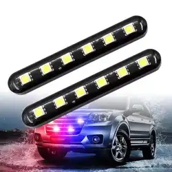 2Pcs 12V Car Warning Light Motorcycle Strobe Light Strip 6LED Flash Warning Emergency License Lamp Car Moto Accessories