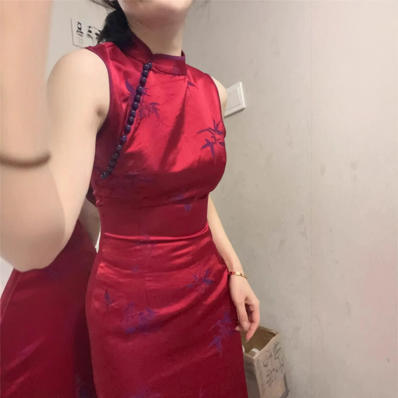 8057 Beiping Past Story Cheongsam, новое летнее длинное платье с высоким воротником и бисером, утягивающее талию, с разрезом