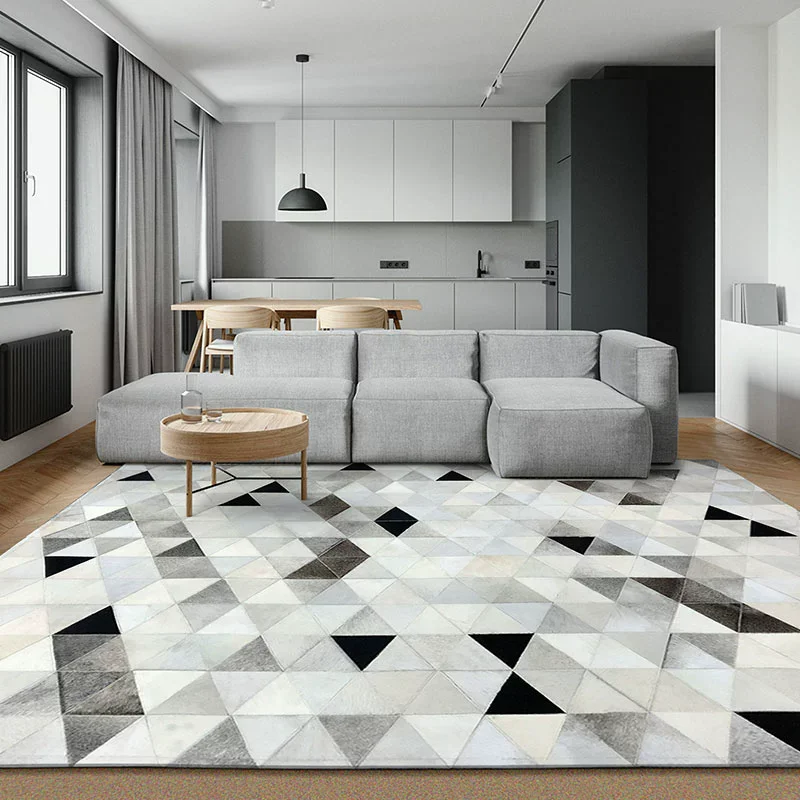 

Современный минималистичный ковер из воловьей кожи для гостиной, домашние геометрические коврики для спальни, прикроватные коврики по индивидуальному заказу, размер настольных напольных ковриков