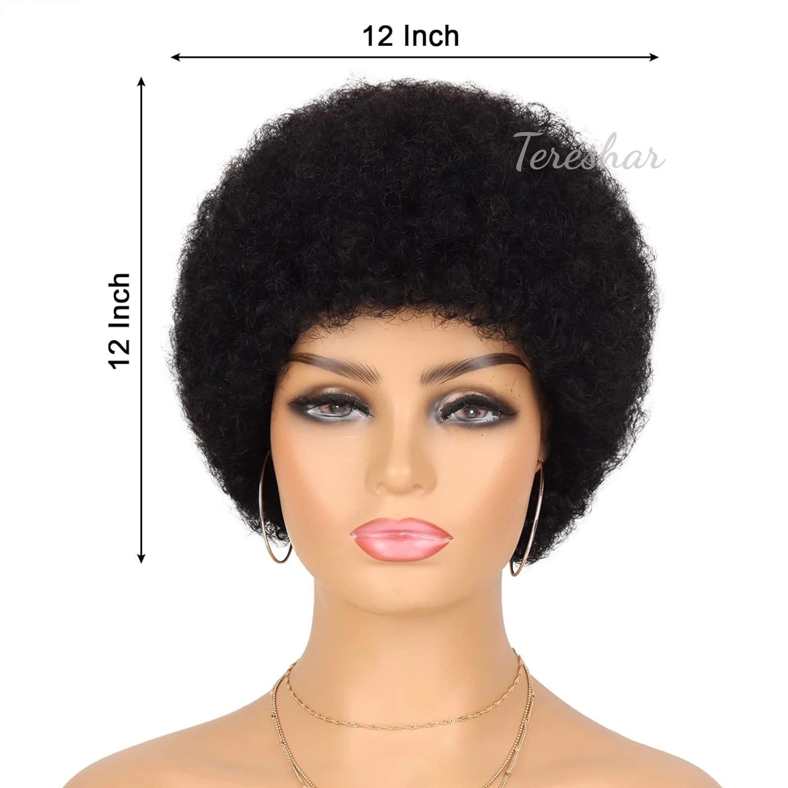 Tereshar Krótka Afro Kręcone Ludzkie Włosy Peruka dla Czarnych Kobiet Peruki Afro Kinky Afro 70s Afro Puff Peruka z Grzywką Peruki Wykonane Maszynowo