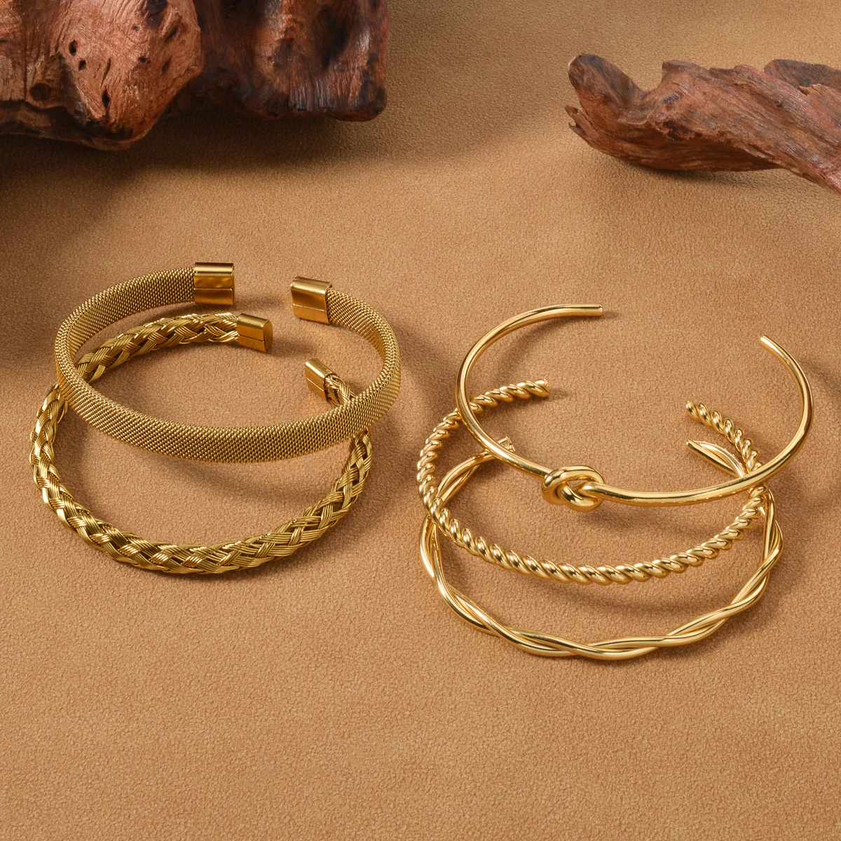 

Stainless Steel Gold Plated Double Twisted Bracelets Modern Light Luxury Jewelry for Women Gift Ideal for Daily Wear Party