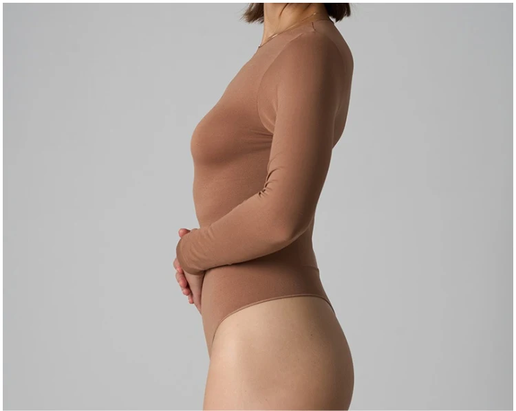 VITALINOVO Damen-Body mit Rundhalsausschnitt und langen Ärmeln, Basic Slim Fit, bequem, leicht, zum Schichten, sexy Tanga-Top, Herbst-Winter-Outfits – Detail 14