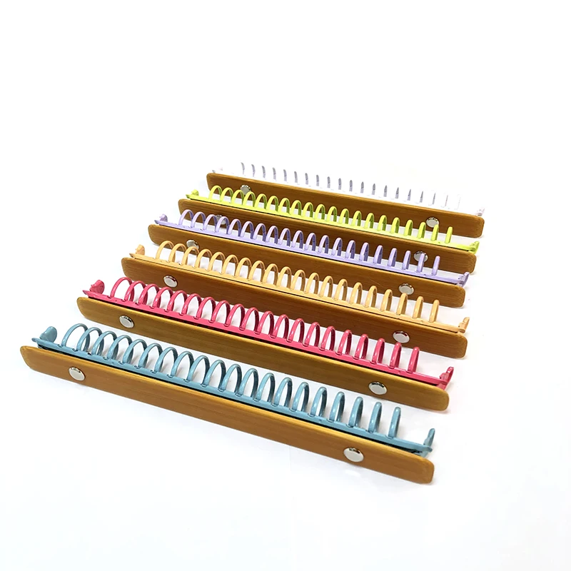 A5 Colorful Metal Ring Binder Clips with Bamboo Back Panel 20 Detachable Buckle Loose-leaf Binding Strip for Album Notebook