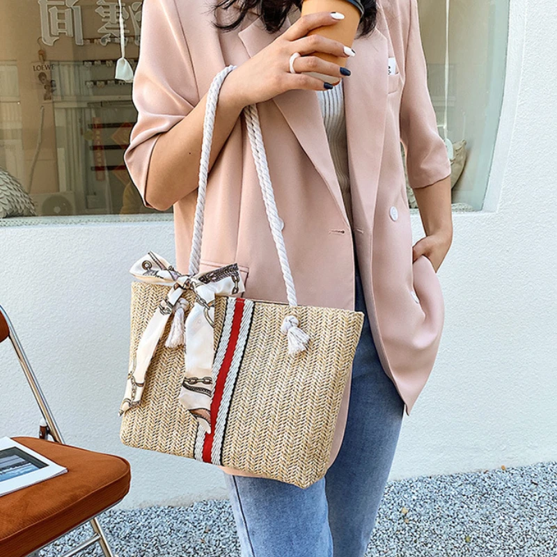 Women Large Capacity Straw Bags Summer Autumn 2022 New Popular Fashion Simple Shoulder Portable Tote Bag Hot