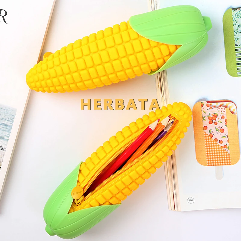 Simulation corn shape silicone pencil case pencil bags quare pen bag student stationery school supplies storage Cartuchera