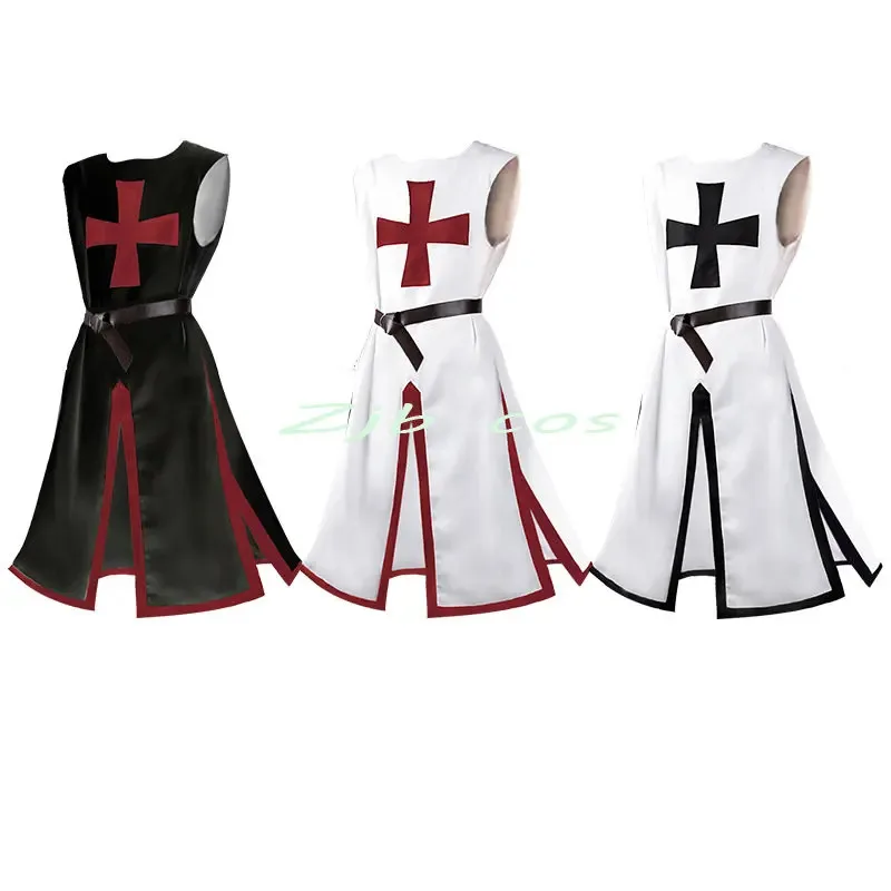 

ss23Men Medieval Cosplay Robes Templar Knight Crusader Surcoat Long Short Sleeve Mens Tops Reenactment Costume