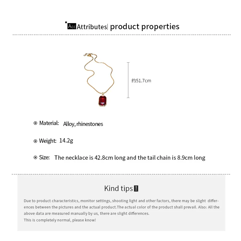 تصميم بسيط الأحمر مربع حجر الراين قلادة قلادة للنساء الفرنسية الرجعية الفاخرة قلادة طويلة الراقية تنوعا المجوهرات هدية