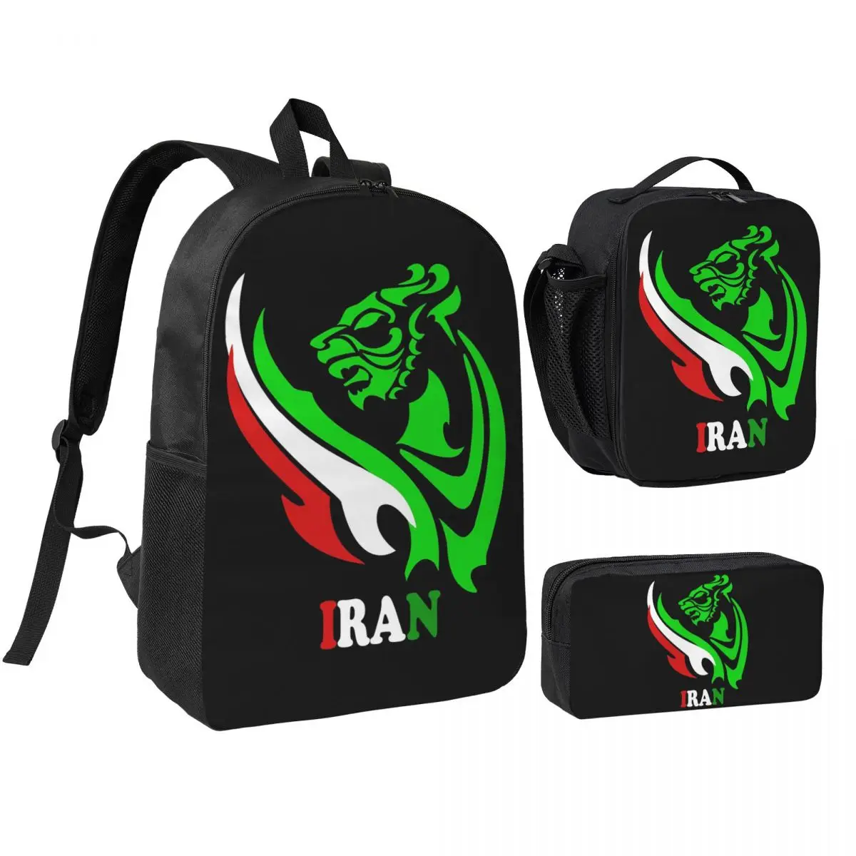 

Flag Of Iran Iranian Backpack Student BookBag School Bag Shoulder Bags 3ps Insulated Lunch Bag Pencil Case