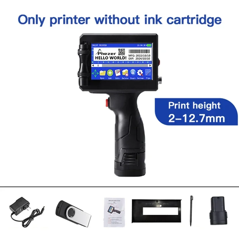 Phezer 12,7/25,4 mm labelprinter Handheld inkjetprinter QR Bar Batchcode Datumnummer Logo Vervaldatum Coderingsmachine Draagbaar - afbeelding 1