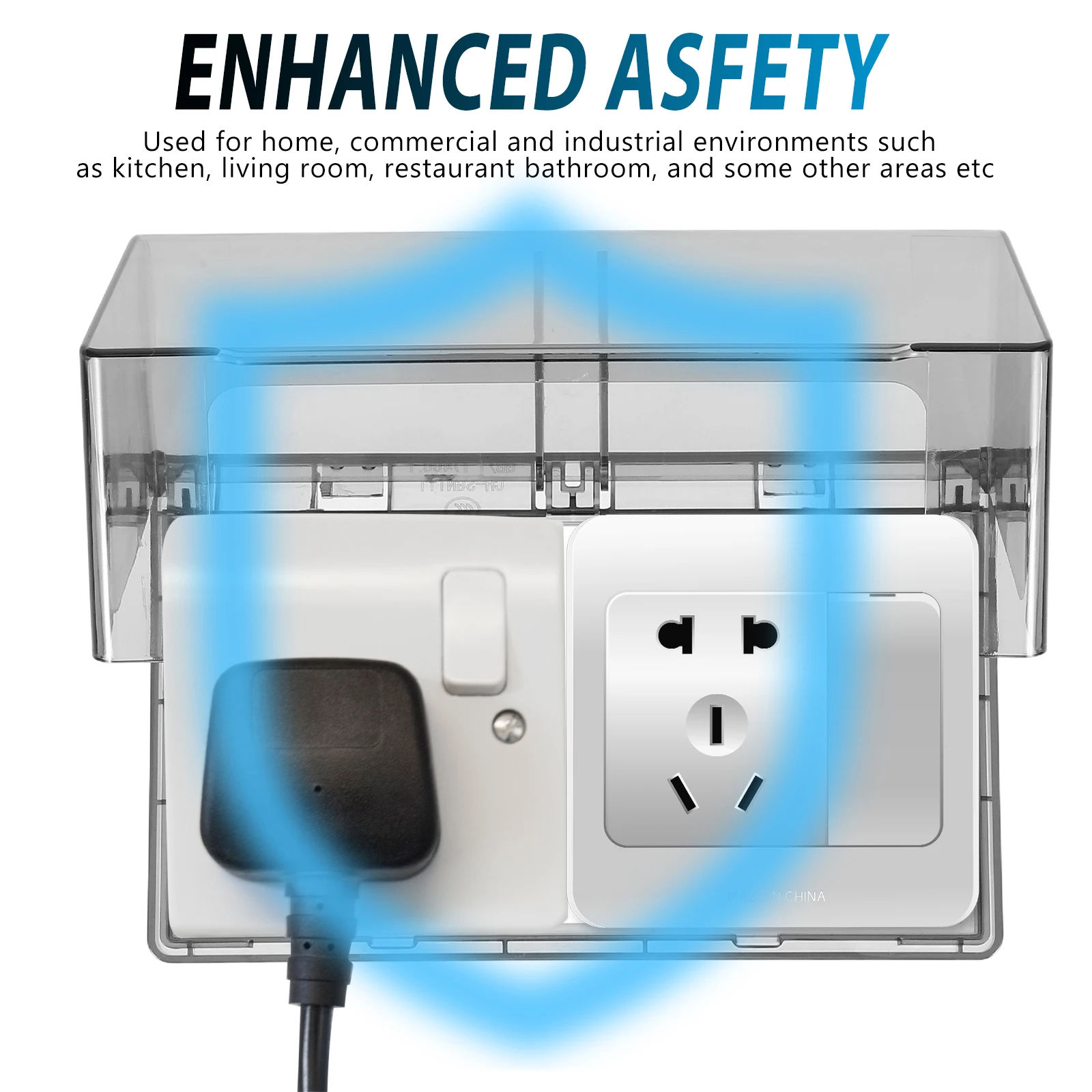 1pc Waterproof Socket Cover Sticky Type Splash-Proof Outlet Box For Kitchen Bathroom Outdoor Double Position Conjoined Socket