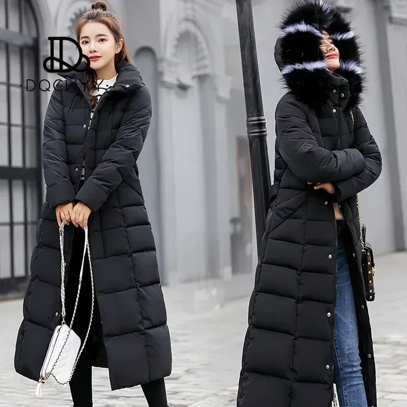 Winter Coat for Women 2024 New in Long Parkas Korean Fashion Edition Belted Slim Fit Cotton Jacket Padding Warm Woman Clothing