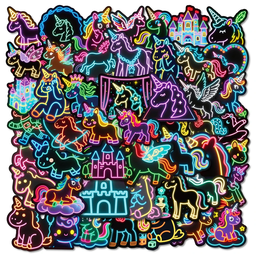 10/30/56 stücke Kawaii Cartoon Neon Einhorn Aufkleber Wasserdicht DIY Schreibwaren Telefon Wasser Flasche Nette Kreative Graffiti Aufkleber Pack