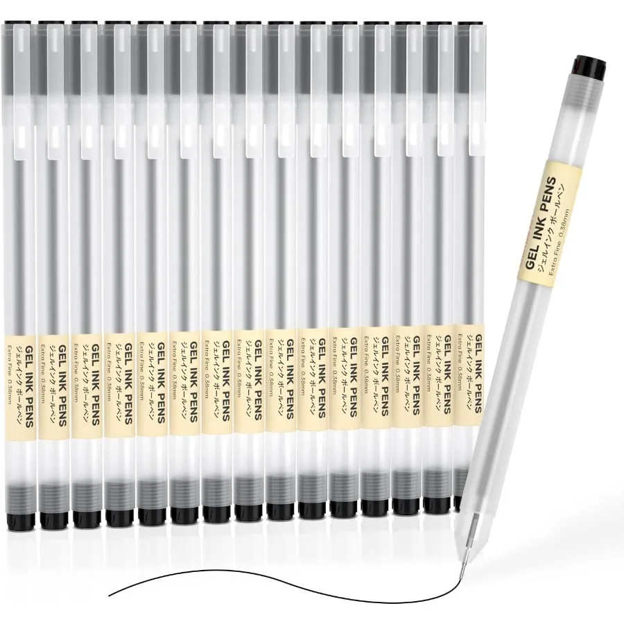 

Gel Ink Ball Point Pens 15 Pack Black Japanese Style Pens 0.38mm ExtraFine Ballpoint Pens for Home School and Office