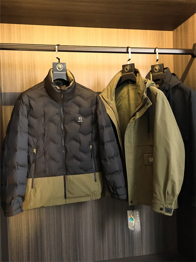 High-End Tee-In-One Heren dons Jaet Warmth Loing Outdoor Faion Urban Sle White Du down Fill Pure Color