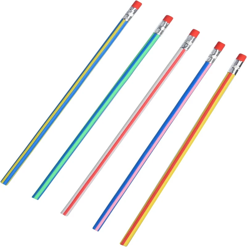 Lápiz Flexible de colores para niños, lápiz Flexible con goma de borrar, 5 piezas, regalo y recompensa