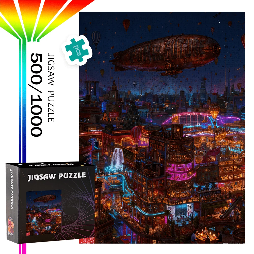 จิ๊กซอว์คุณภาพสูง 500 ชิ้น/1000 ชิ้น |   เมืองแห่งอนาคตและดีไซน์บอลลูน - ปริศนากระดาษแข็งแบบพกพาสำหรับวันเกิด ฮาโลวีน