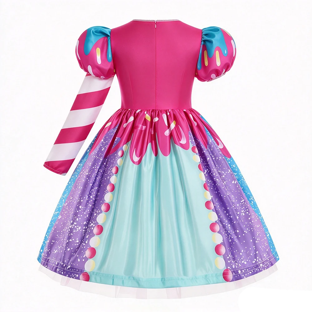 2026 Kinder Purim Verkleidung Regenbogen-Süßigkeitenkleid mit Stirnband Lollipop Cosplay Kostüm Kinderkleid Geburtstag Karneval Party Geschenk – Detail 4
