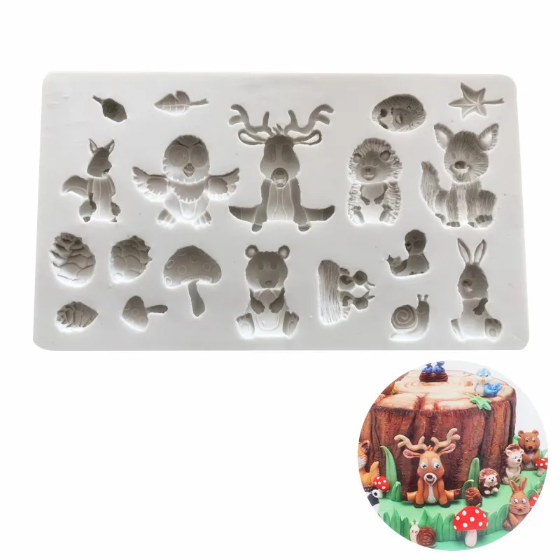 

Fondant Forest Cartoon Animal Silicone Mold， Squirrel Rabbit Sika Deer Hedgehog Mushroom Decoration Cake Decoration Accessories