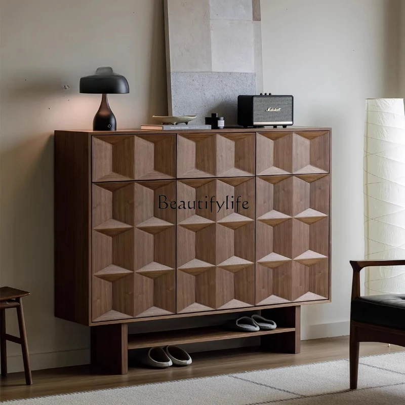 

**Medieval solid wood parquet black walnut shoe cabinet entry elevator large-capacity storage cabinet