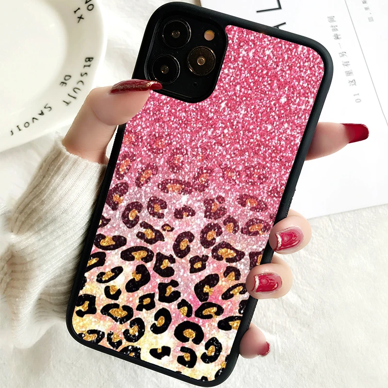 5 SE 2020 Phone Cover Case for iPhone 6 6S 7 8 PLUS X XS XR 11 12 13 MINI 14 PRO MAX Rubber Animal Print Cheetah Black and Brown