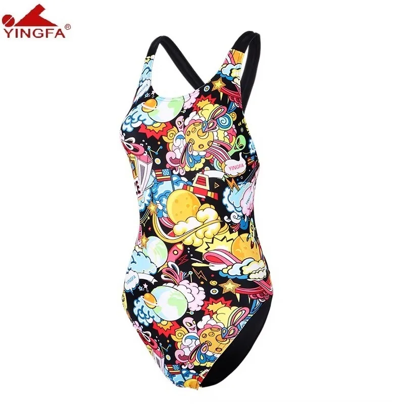 High Quality Women Swimwear Professional Training Competition Waterproof Quick Dry One Piece Swimsuit YINGFA Girl Bathing Suit