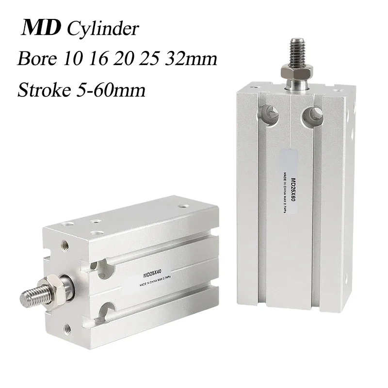 HLH MD10/16/20/25/32*5/10/15/20/25/30/40/50/60S Air Pneumatic Cylinder Free Installation Small Multi Position Fixed Aluminum All