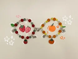 Strawberry shortcake and Orange blossom matching beaded bracelets, bff, cute, friendship. coquette, gift idea, jewelry, charms a