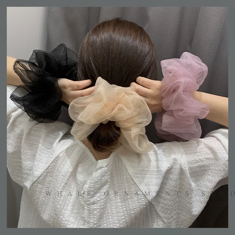 Organza Ikat Rambut Wanita Warna Solid Ikat Rambut Besar Syal Anak Perempuan Manis Rambut Karet Ikat Rambut Ekor Kuda Ikat Rambut Aksesori Rambut