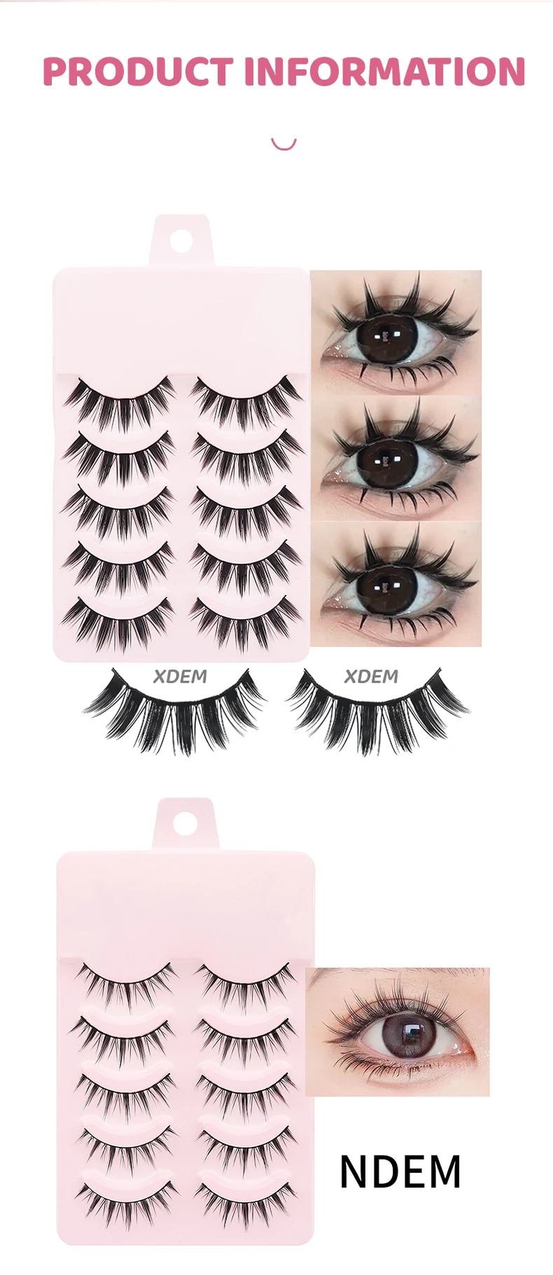 DINGSEN 5 Paar Manga-Wimpern, Augen-Wimpern, weiche, natürliche lange Wimpern, künstliche Wimpern, Anime-Wispy-Streifen, falsche Wimpern, Make-up – Detail 9