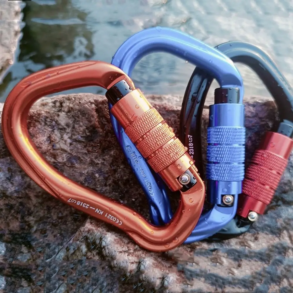

7075 Aviation Aluminum Safety Auto Lock Buckle Pear-shaped 23KN Professional Carabiner Protect Sturdy Outdoor Sports Buckle