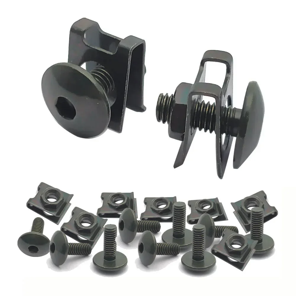 50set Bolt and U Type Clips Nut  for Motorcycle Scooter ATV Moped Plastic Cover Screw with  M6 6mm M6X16 Big Flat Hex