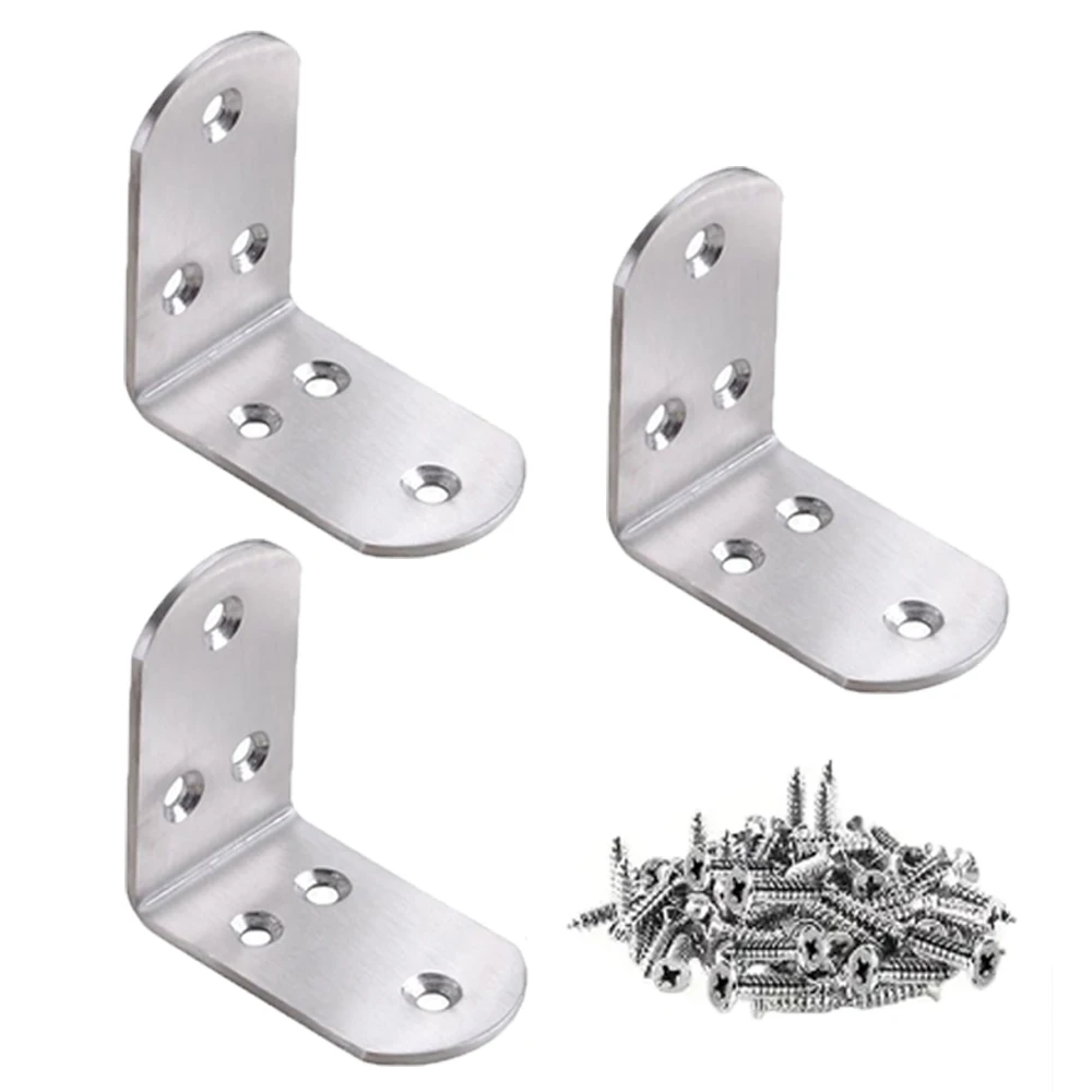 

3 stainless steel corner brackets with 18 screws, straight corner bracket plates,L-shaped furniture fasteners, corner connectors