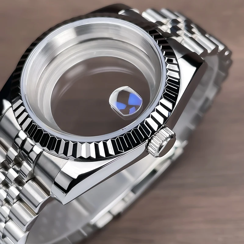 39mm DJ Fluted Bezel NH35 Case Sapphire Glass For SK Mod Replacemet Stainless Steel Case Fit Nh35 Nh36 Movement Watch Case NH35