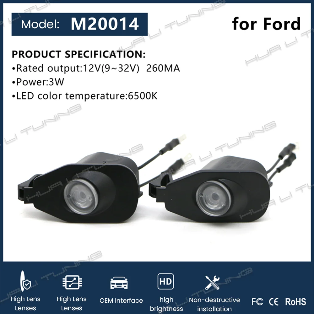 Rearview Mirror Projection Light For Ford Mustang 2015-2023 LED Blanket Door Illuminated Floor Welcome Lights Auto Accessories