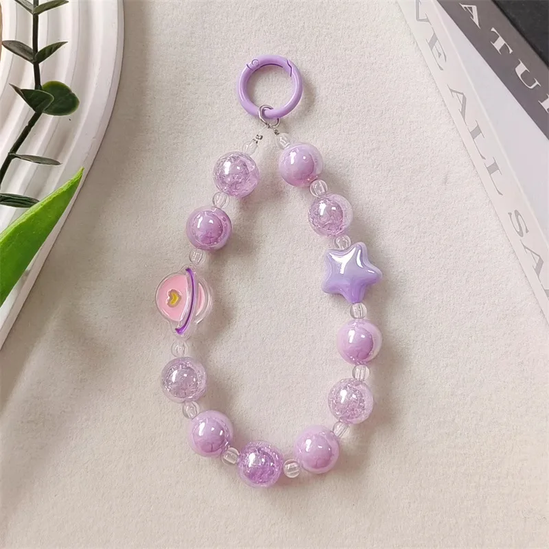 Cadena con cuentas de amor y flores para teléfono móvil, cadena colgante de Color caramelo con cara sonriente bonita, temperamento femenino, regalo creativo