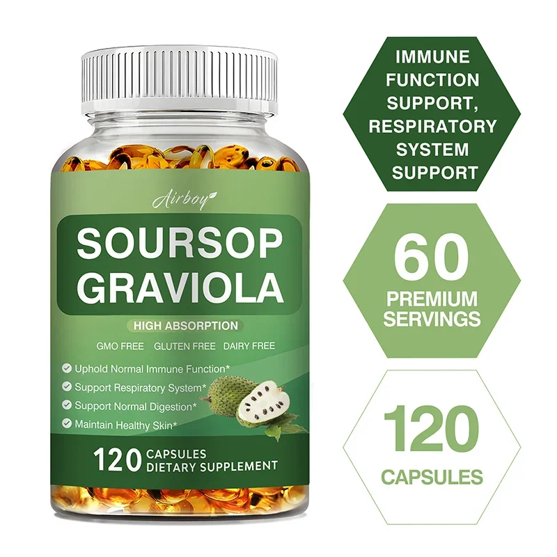 

Soursop Graviola Capsules - Supports Healthy Cell Growth and Function, Improves Mood, Relieves Stress, Immune SupportSupplements