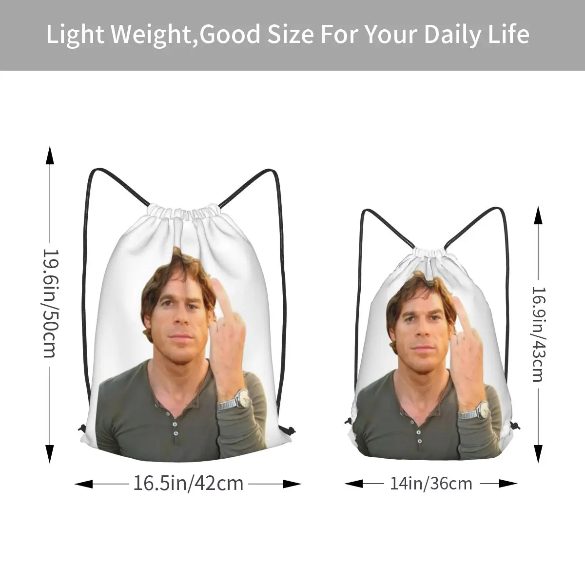 TV Series Dexter Morgan Flipping Off Backgroundless Backpacks Portable Drawstring Bags Shoes Bag Book Bags for Travel Students
